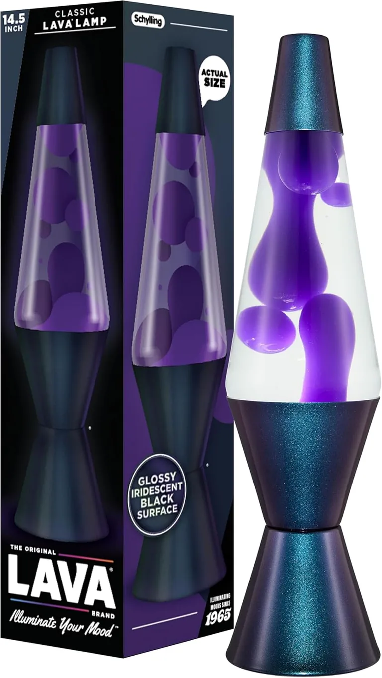Black Iris Lava Lite lamp — lamp and packaging