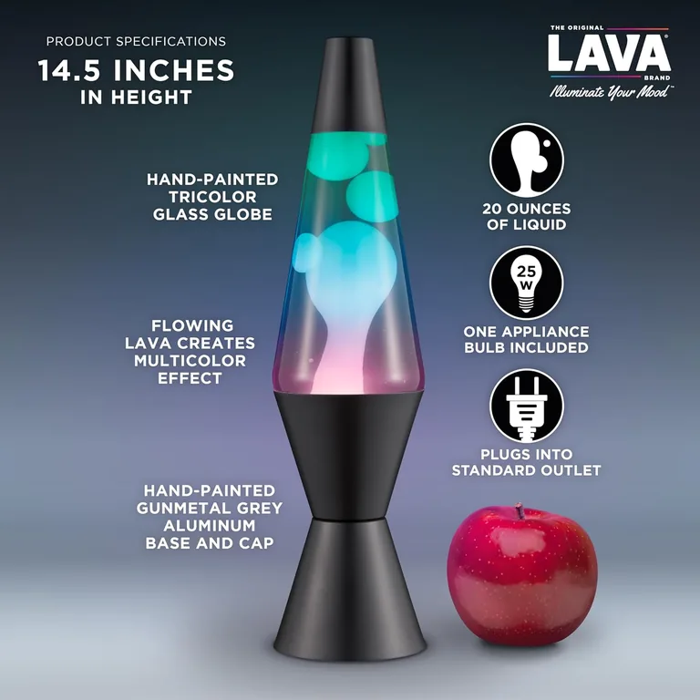 Gunmetal Grey Lava Lite lamp — dimensions and included bulb